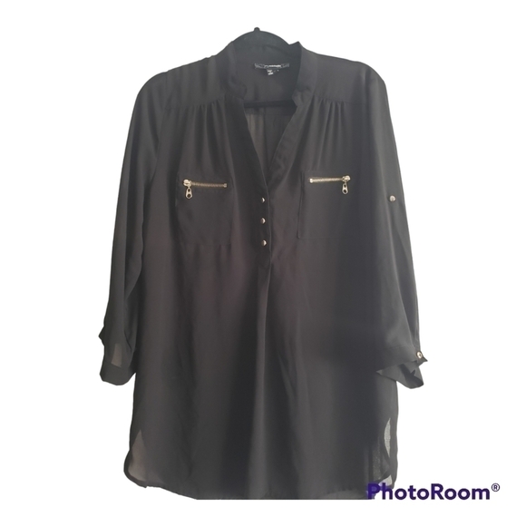 My Michelle XL. Black Blouse with button-up sleeves - Picture 1 of 4